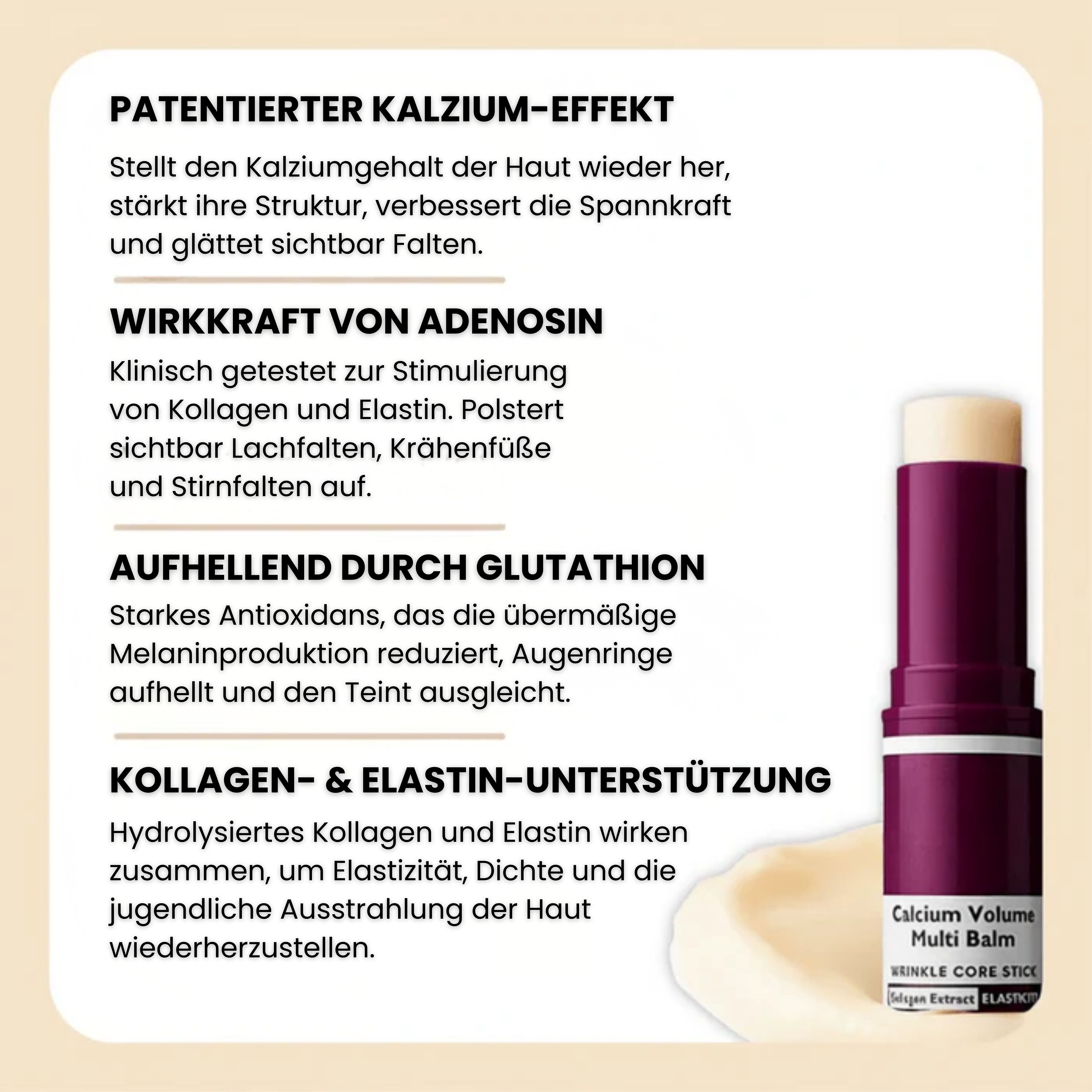Anti-Falten-Stick mit Kalzium – Strafft & Verjüngt das Gesicht | Kalzium- & Kollagen-Formel mit patentiertem Ribornic-Komplex