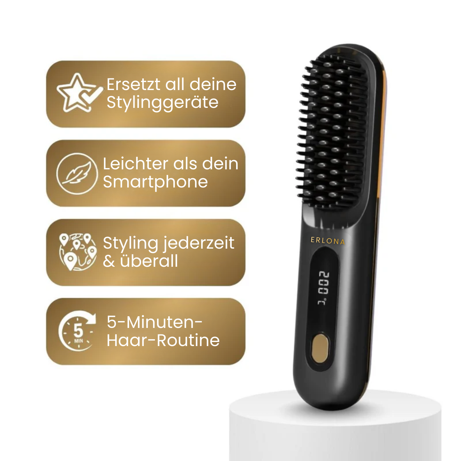 Erlona™ GoBrush MAX – Tragbare Glättbürste