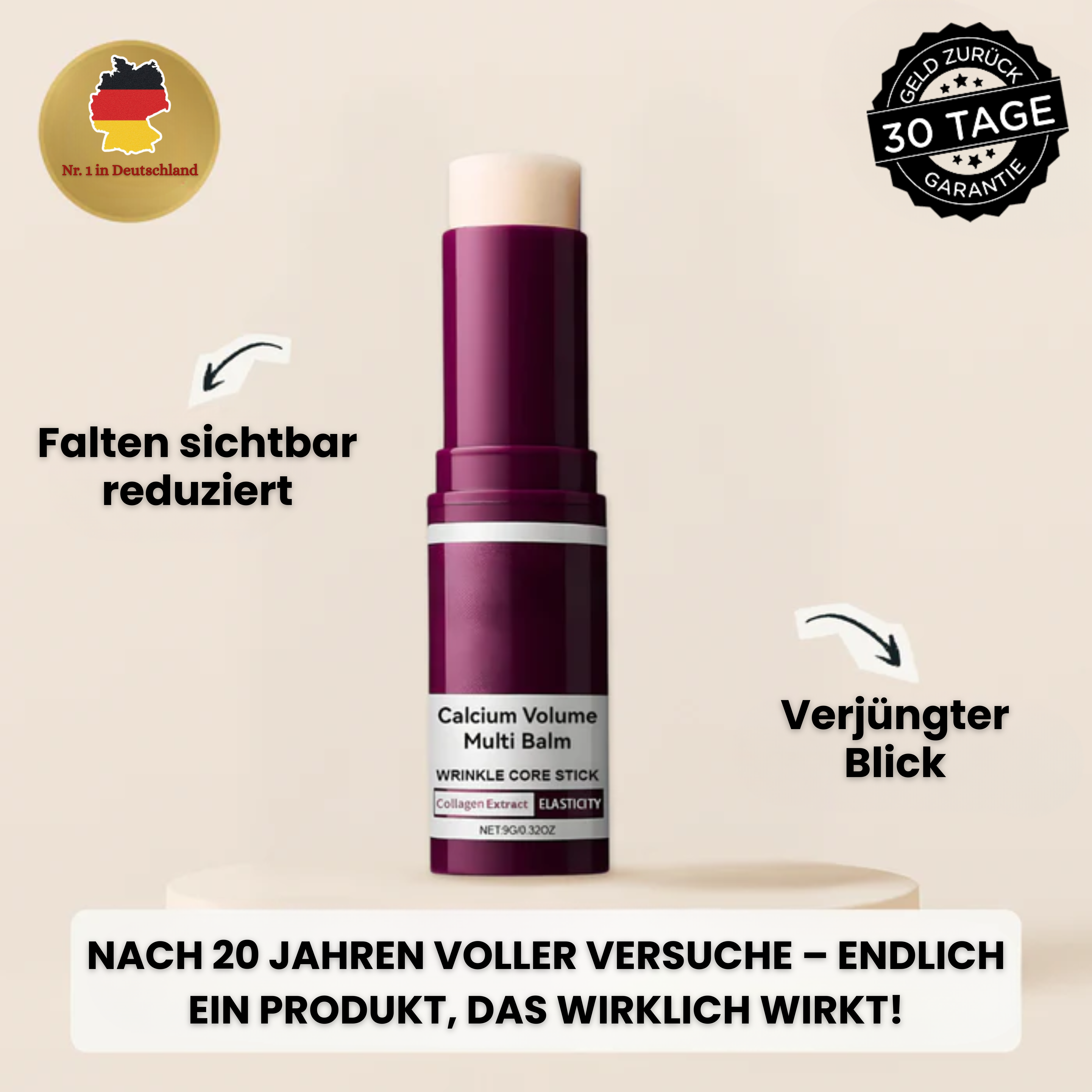 Anti-Falten-Stick mit Kalzium – Strafft & Verjüngt das Gesicht | Kalzium- & Kollagen-Formel mit patentiertem Ribornic-Komplex